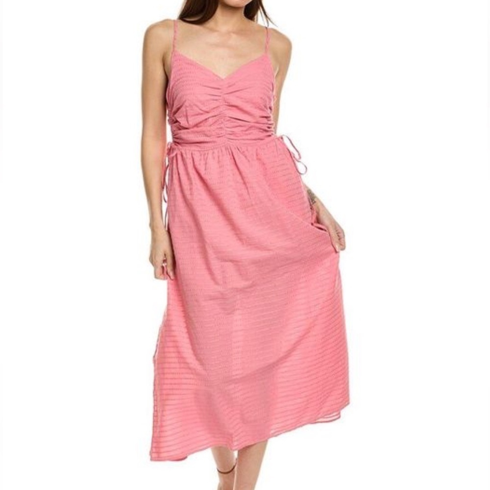 Nation Peppa Ruched Linen-Blend Sundress in Pink Size Small